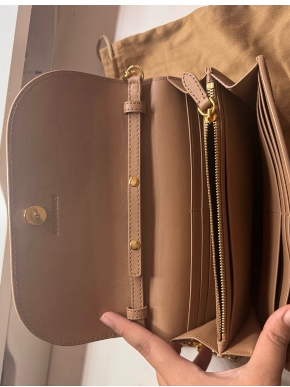 Burberry Pink Beige Check Leather Crossbody with Gold Chain - Picture 3 of 5